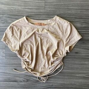 Womens Beige Botany Open Back Crop Top in Tan